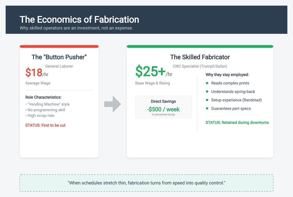 The difference between "button pushers" (expendable) and fabricators (essential)