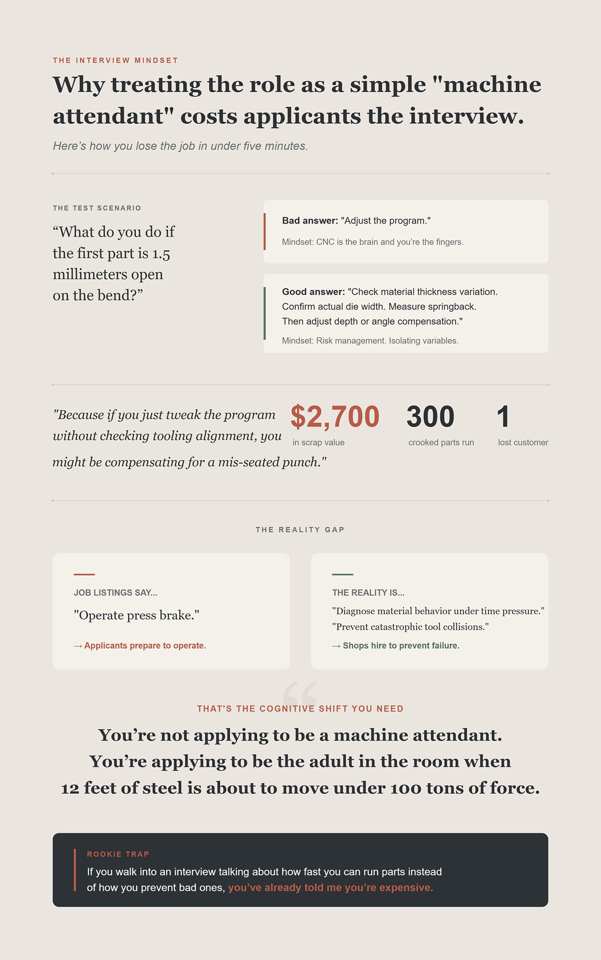 Why treating the role as a simple "machine attendant" costs applicants the interview
