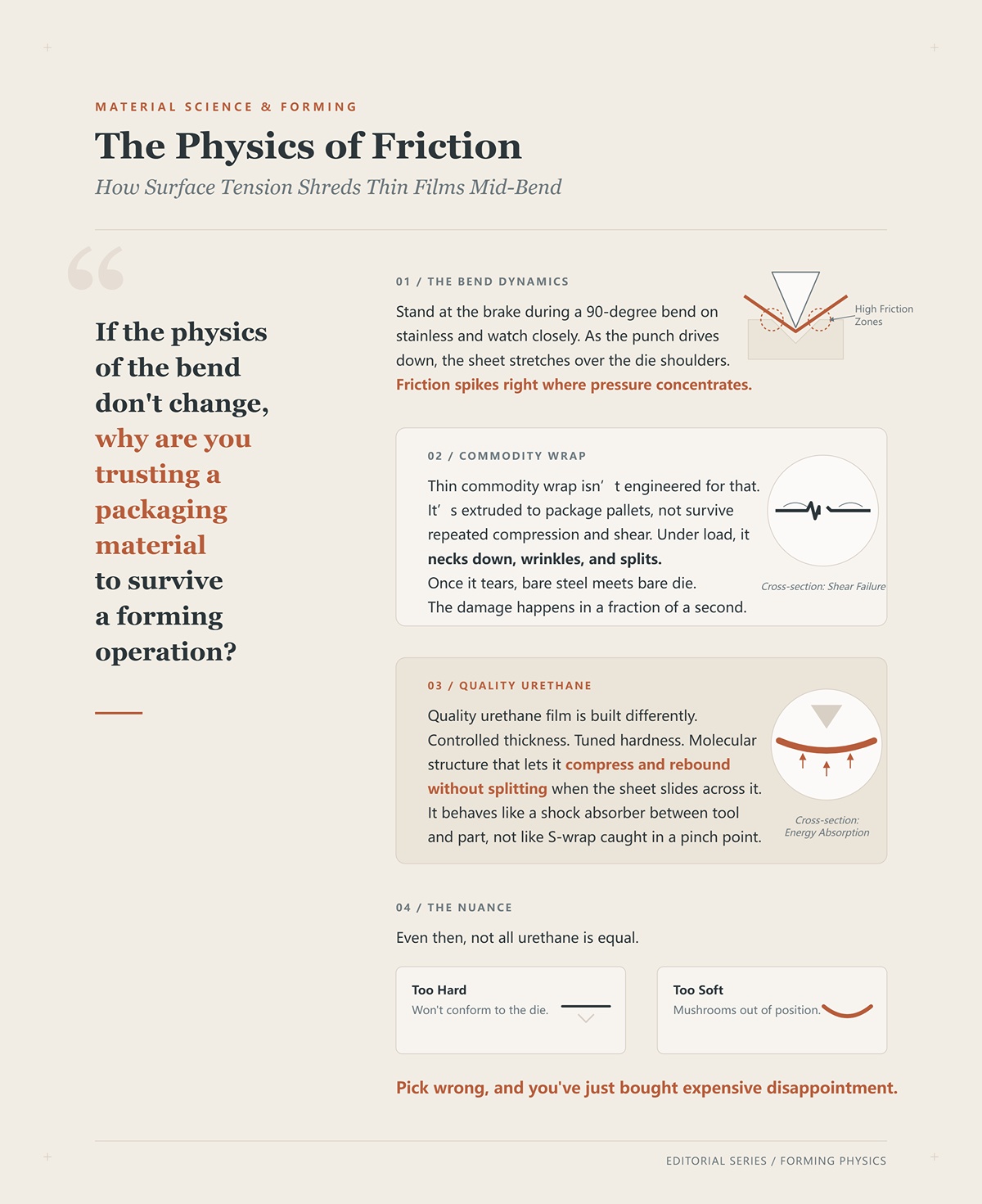 How Surface Tension Shreds Thin Films Mid-Bend