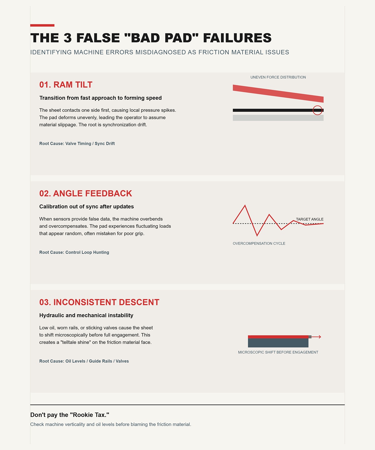 The three failure modes that look like "bad pads" but are actually machine errors