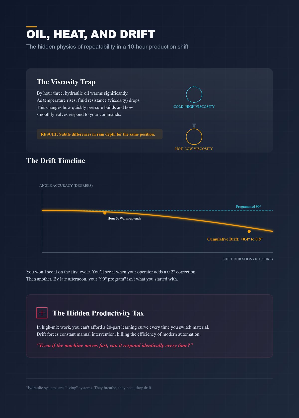 What happens to repeatability during a 10-hour production shift?