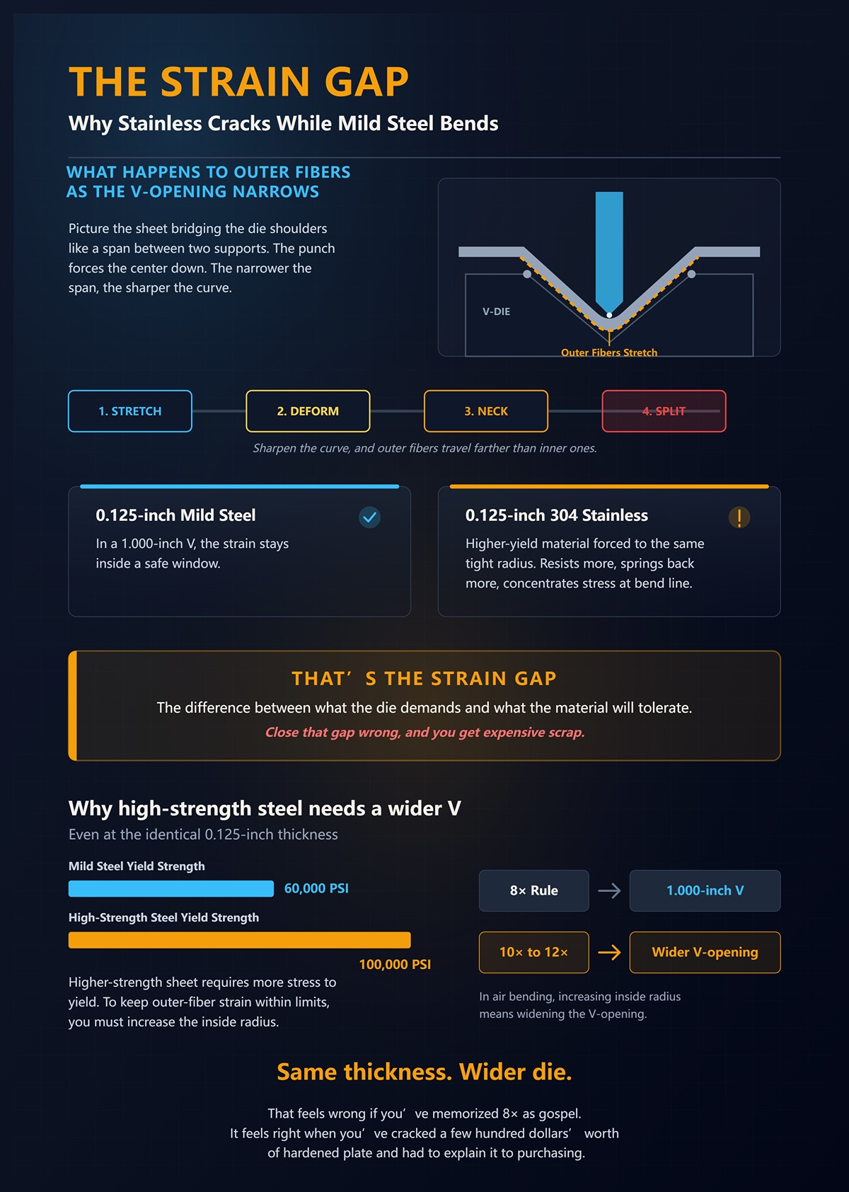 The "Strain Gap": Why Stainless Cracks While Mild Steel Bends
