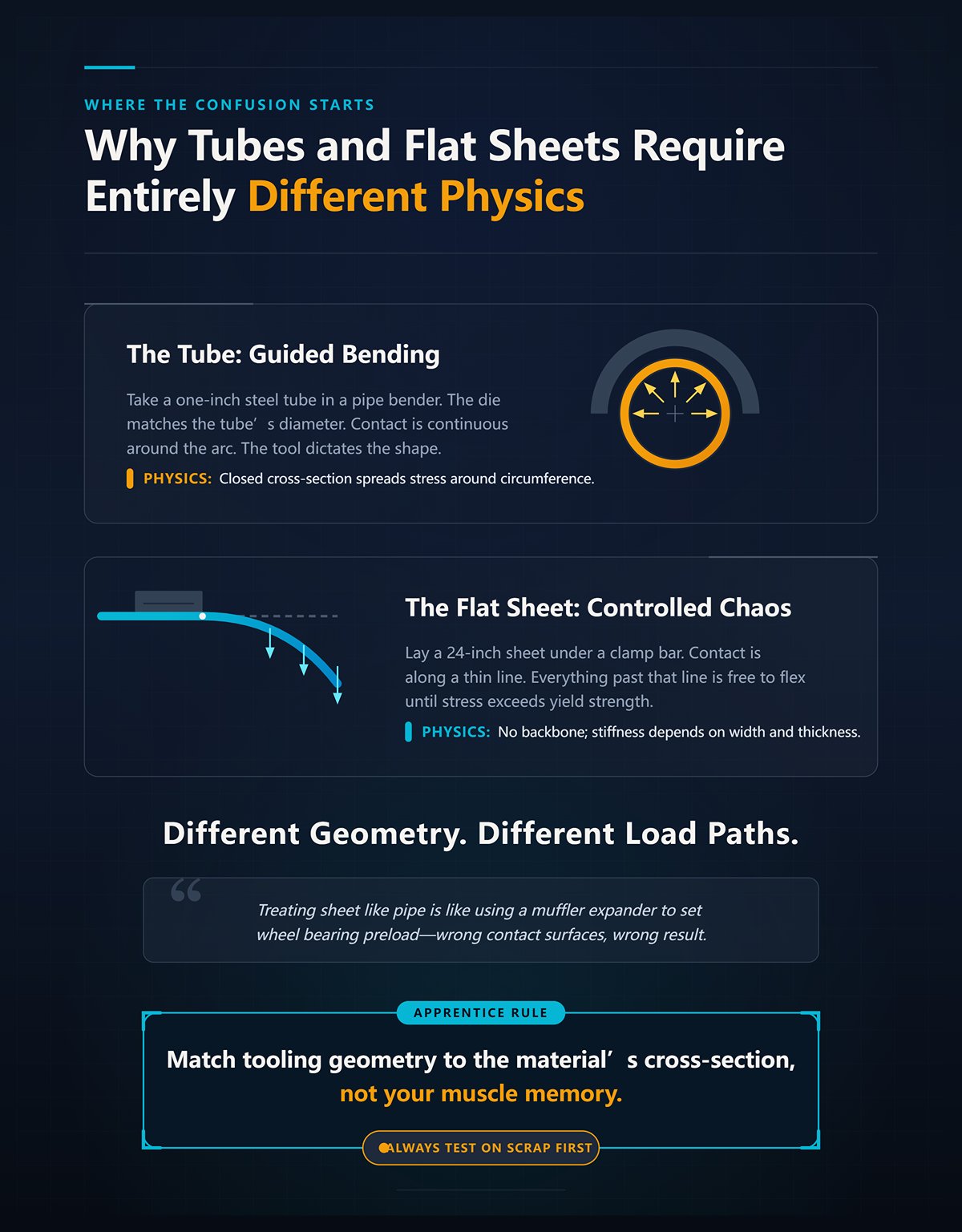 Why tubes and flat sheets require entirely different physics